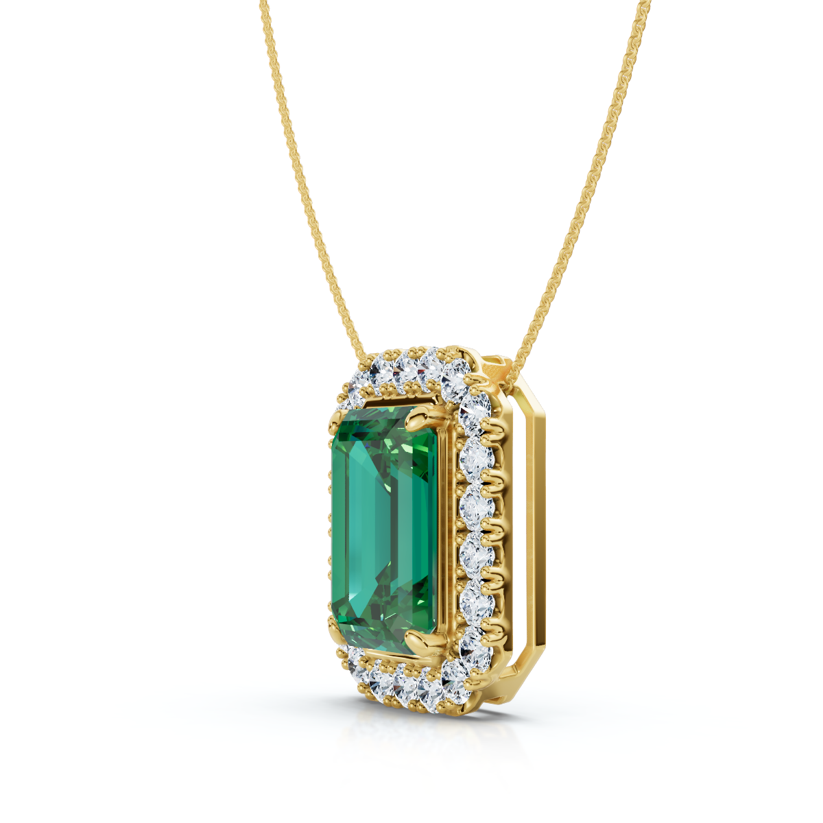 7 1/2Ct Emerald & Diamond Pendant Gold 3/4" Tall 18" Necklace (F-G, VS)