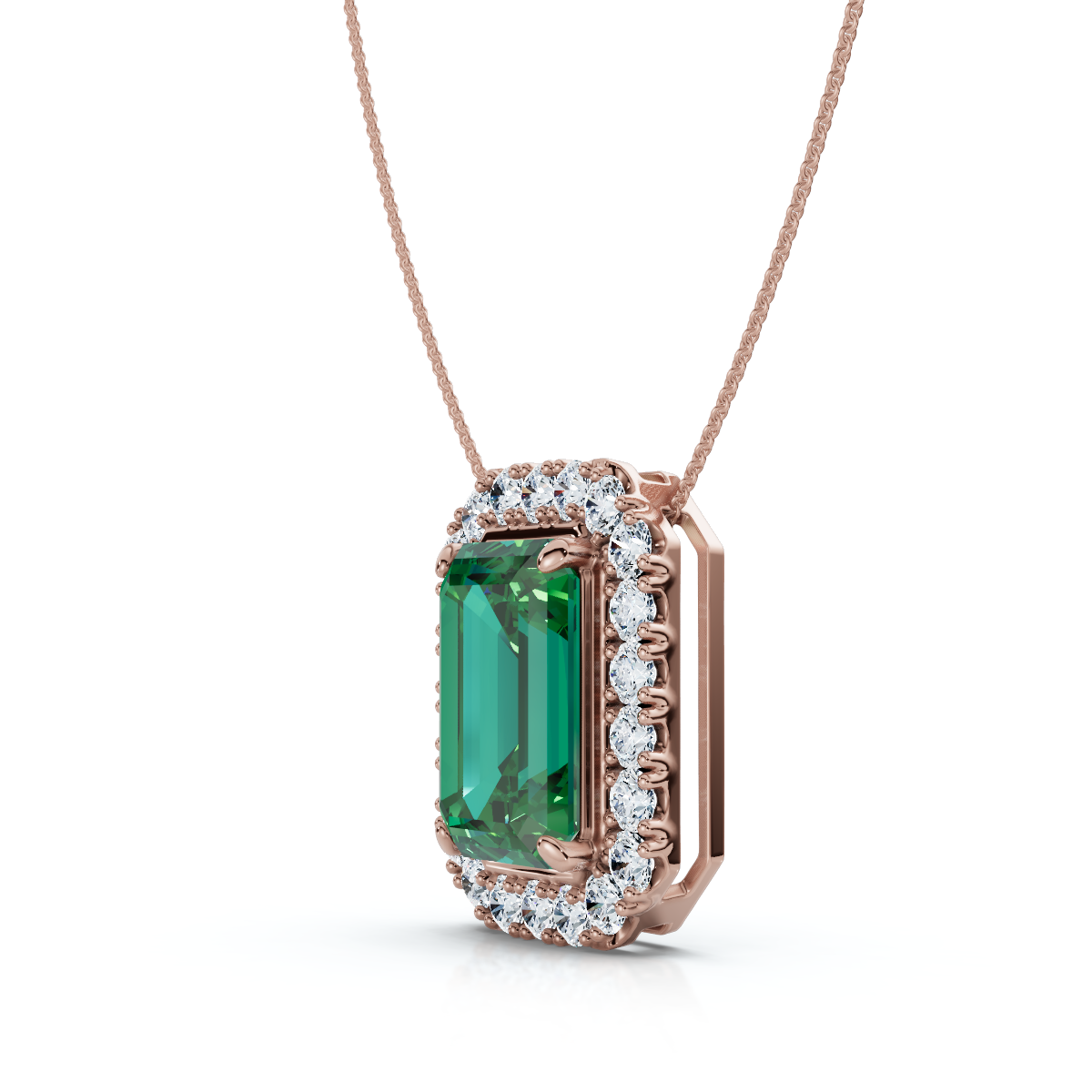 7 1/2Ct Emerald & Diamond Pendant Gold 3/4" Tall 18" Necklace (F-G, VS)