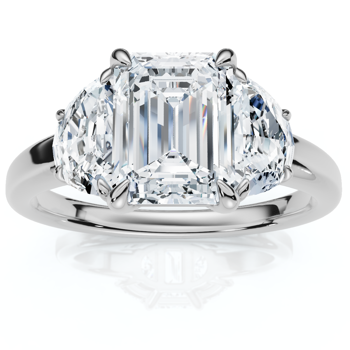 2Ct Emerald & Half Moon Diamond Anniversary Engagement Ring Gold Lab Grown (E-F, VS)