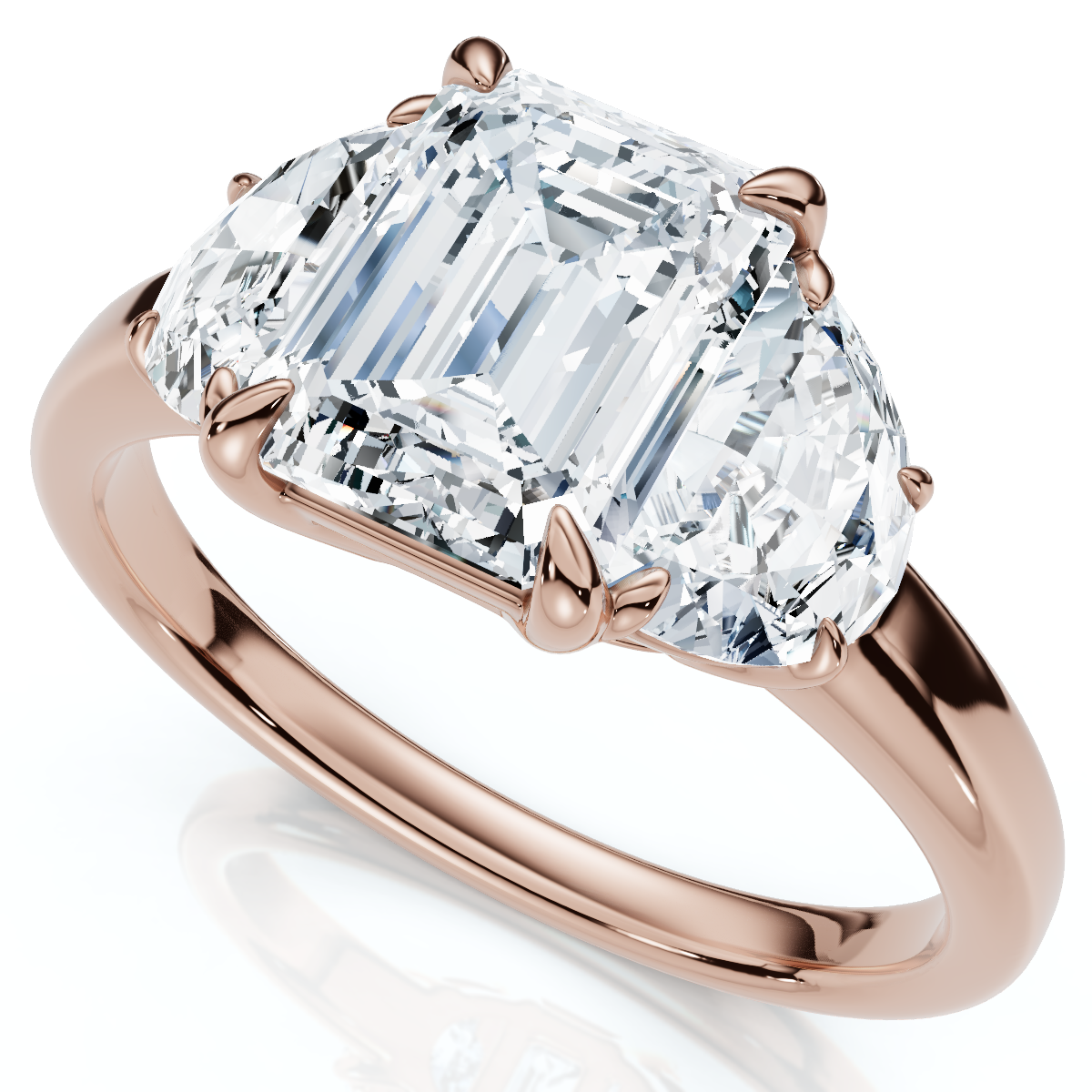 2Ct Emerald & Half Moon Diamond Anniversary Engagement Ring Gold Lab Grown (E-F, VS)