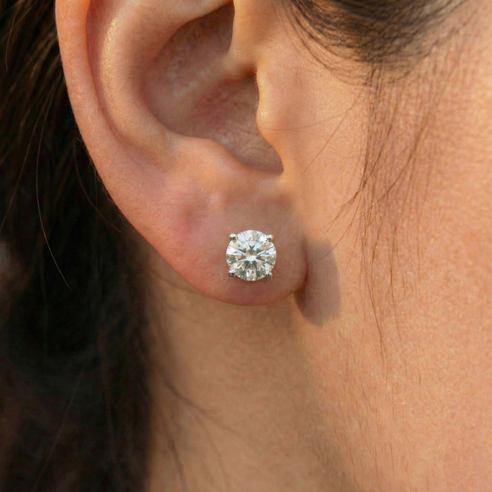 3 CT Round Lab Grown Diamond Screw Back Studs 14K White Gold (G-H, VS2-SI1)