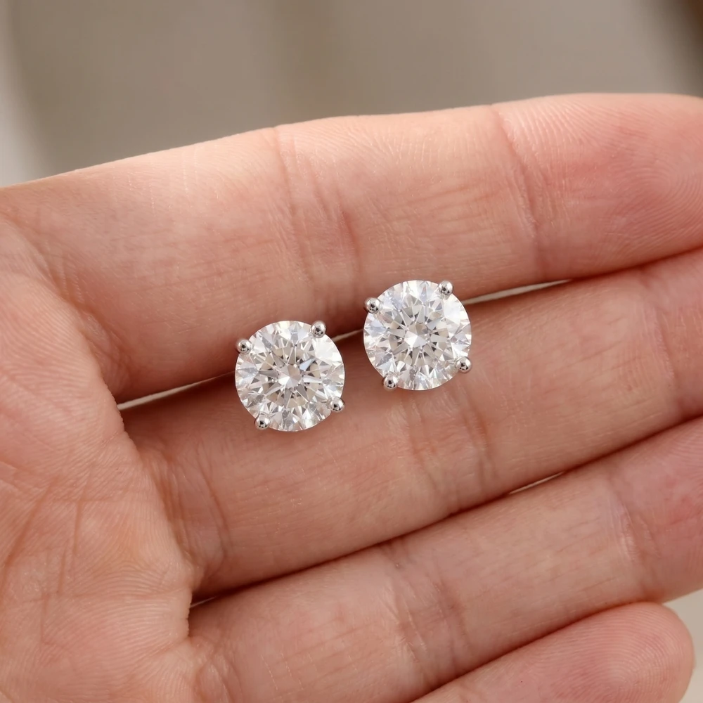 3 CT Round Lab Grown Diamond Screw Back Studs 14K White Gold (G-H, VS2-SI1)