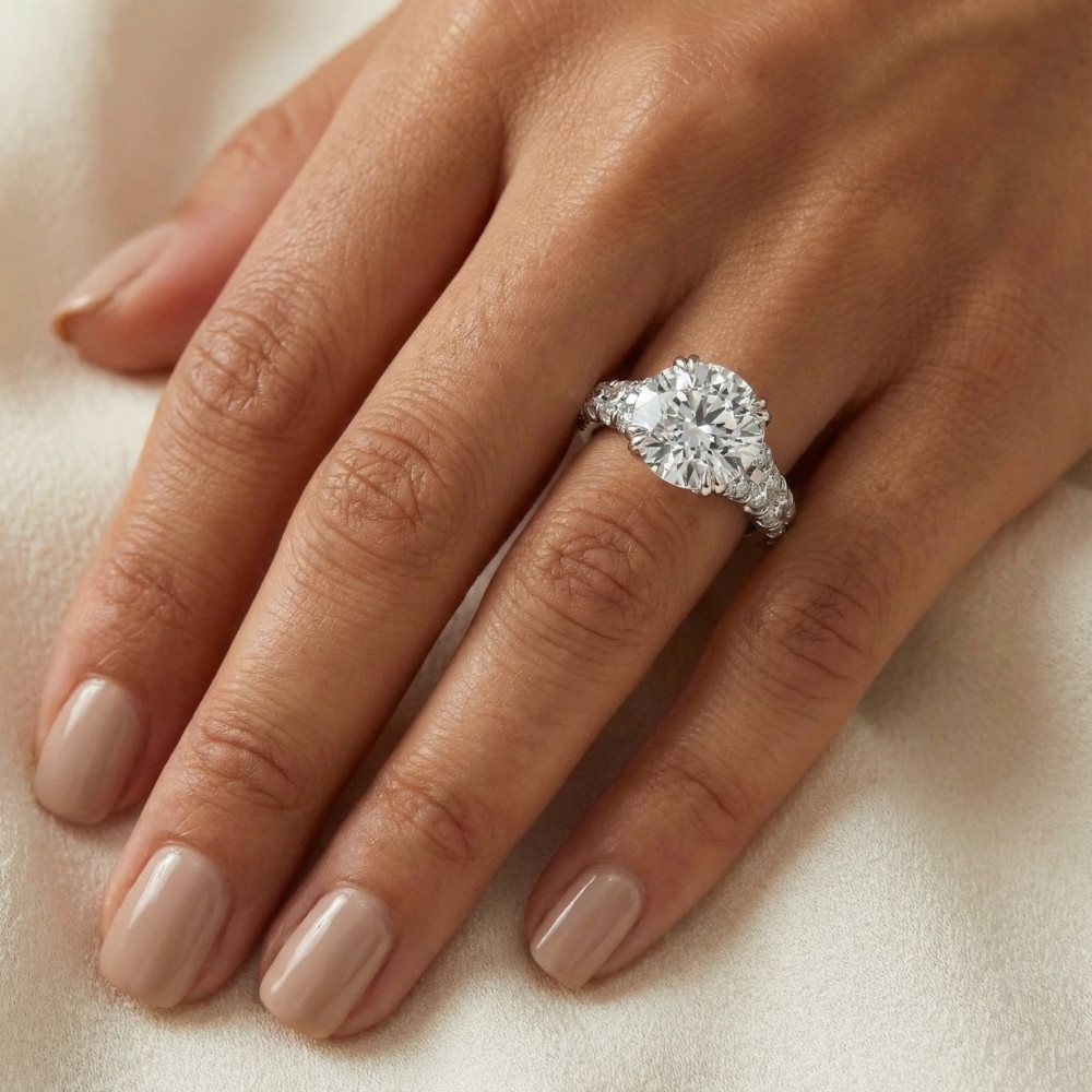 Certified 4Ct Vivian Diamond Engagement Round Diamond Ring 14k Gold Lab Grown (E-F, VS)