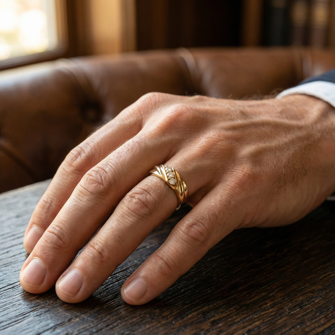 1/10ct Diamond 14K Yellow Gold Mens Wedding Ring (H-I, I2-I3)