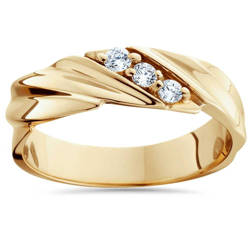 1/10ct Diamond 14K Yellow Gold Mens Wedding Ring (H-I, I2-I3)
