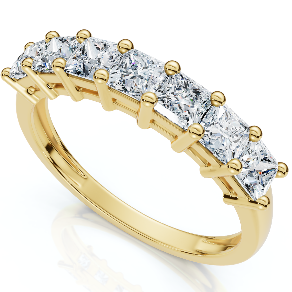 1Ct Princess Cut 7-Stone Diamond Wedding Ring Womens Band Gold Lab Grown (F-G, VS)