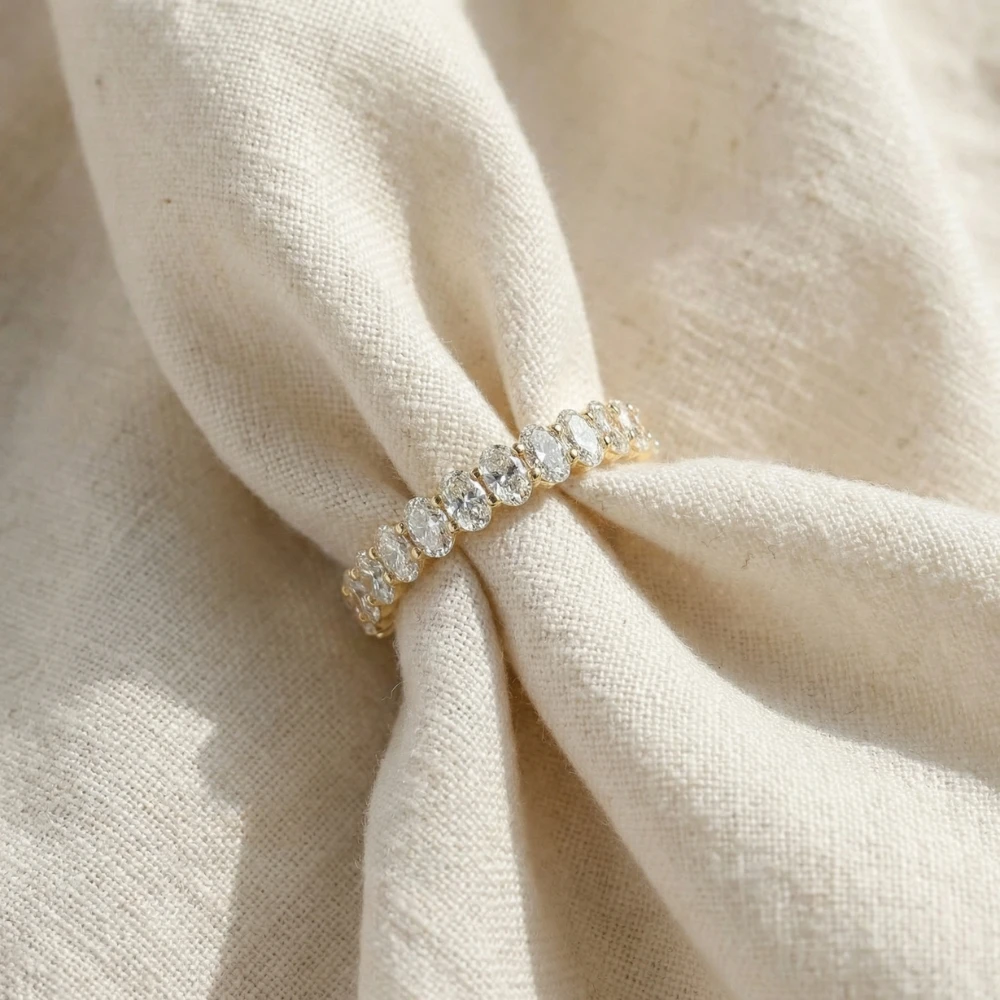 3Ct Oval Diamond Eternity Wedding Ring 14k Gold Lab Grown (F-G, VS)