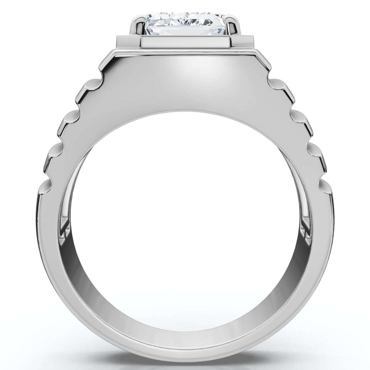 Men's Certified 4Ct Emerald Cut Diamond Ring Ridged Gold Band Lab Grown (F-G, VS)