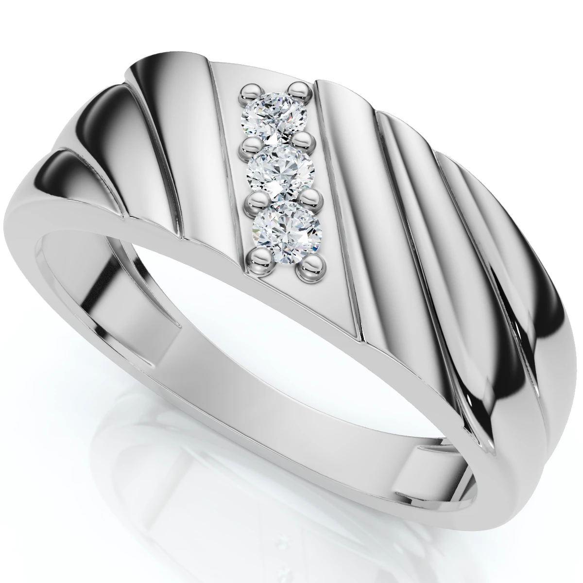 Men's Diamond Three Stone Polished Wedding Ring Gold Lab Grown (F-G, VS)
