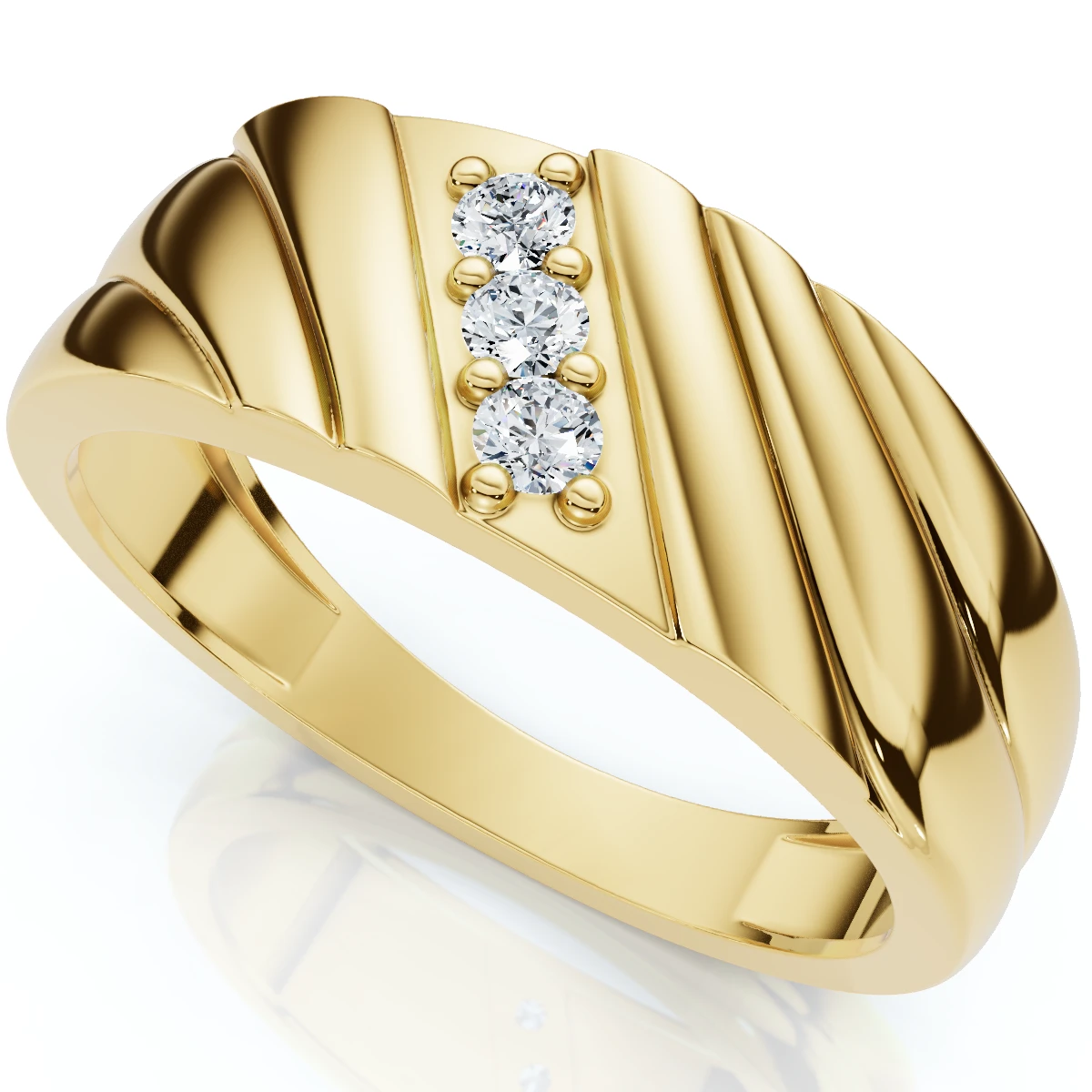 Men's Diamond Three Stone Polished Wedding Ring Gold Lab Grown (F-G, VS)