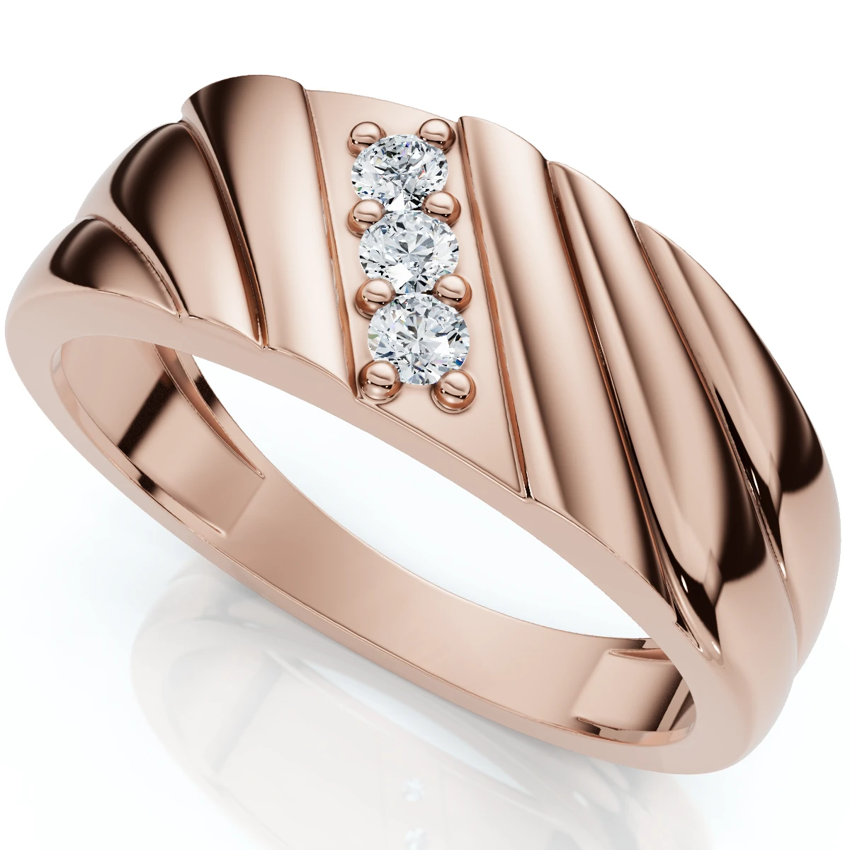 Men's Diamond Three Stone Polished Wedding Ring Gold Lab Grown (F-G, VS)