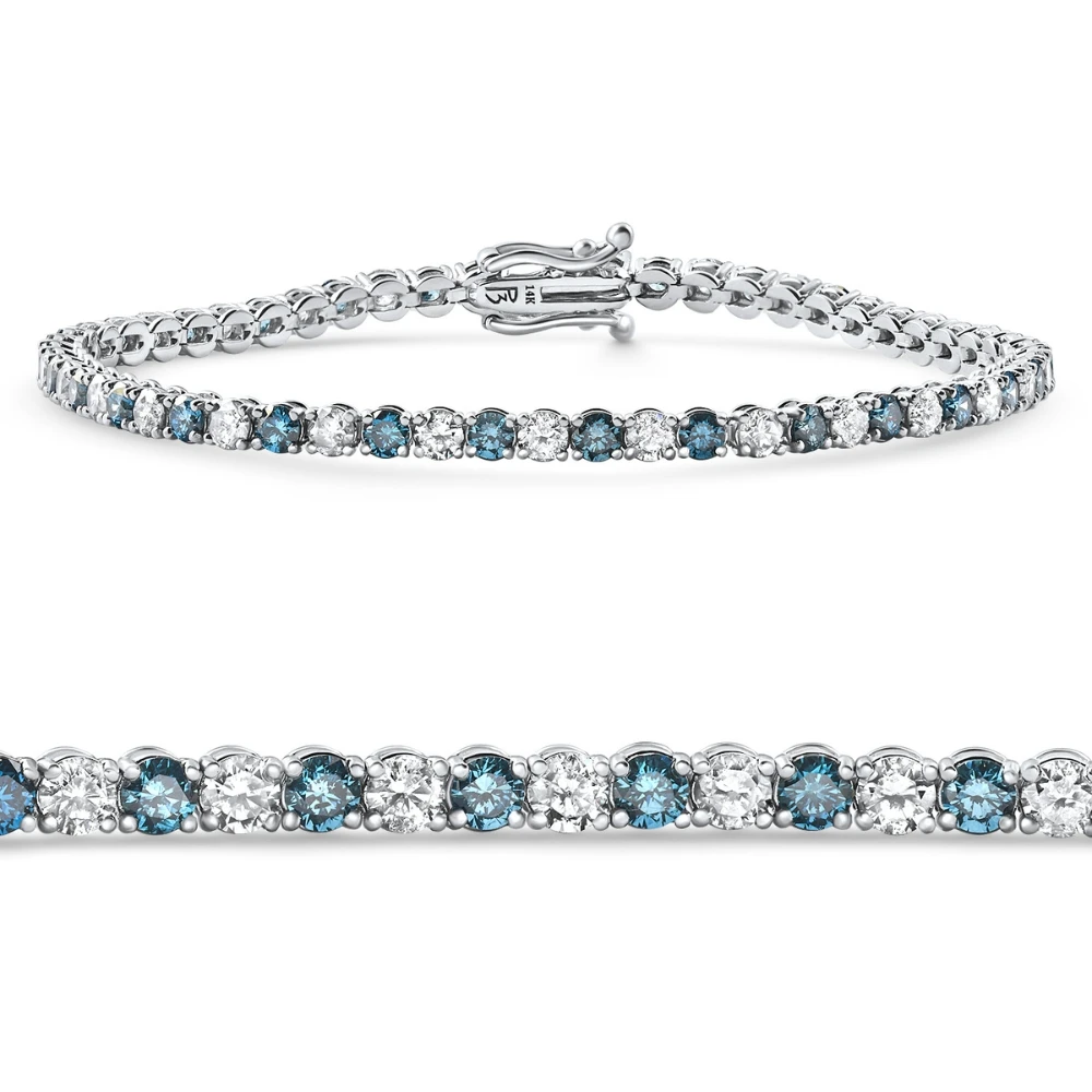 5Ct Blue & White Diamond Tennis Bracelet 14k Gold Lab Grown 7" (F-G, VS)