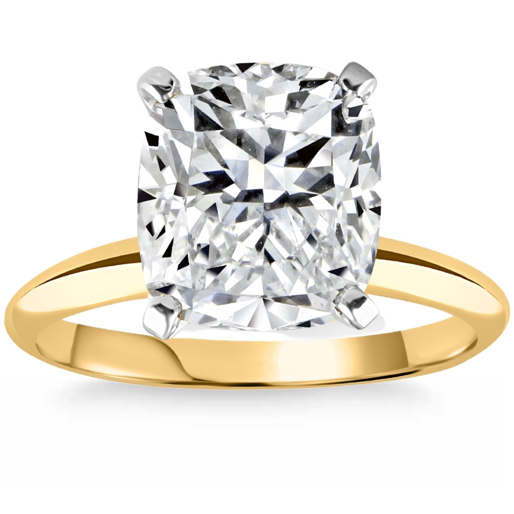 4 Ct 14k Two Tone Certified Lab Grown Cushion Diamond Engagement Ring (G-H, SI)