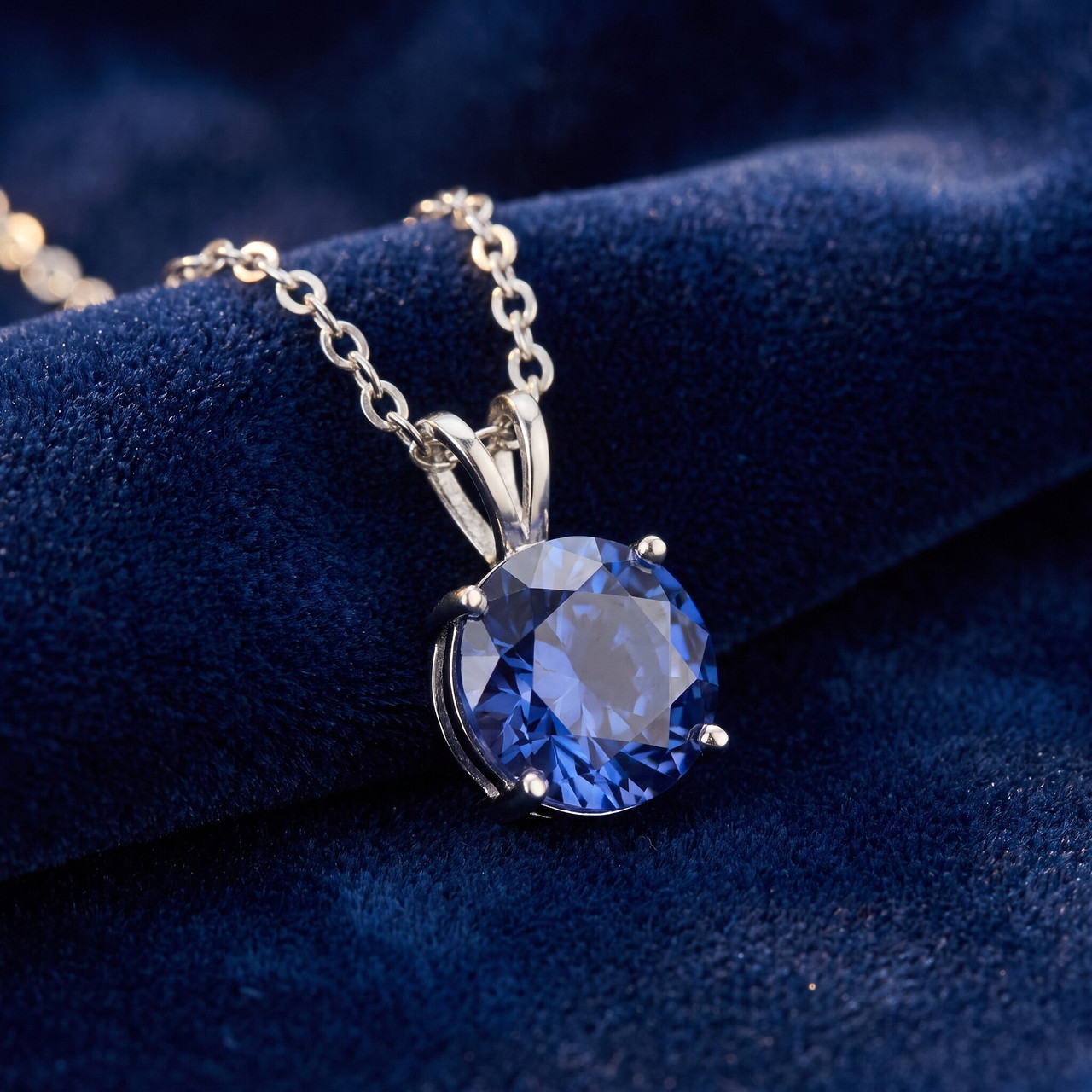 3.50Ct Round Blue Sapphire Solitaire Pendant 14k Gold Necklace Lab Grown 9MM