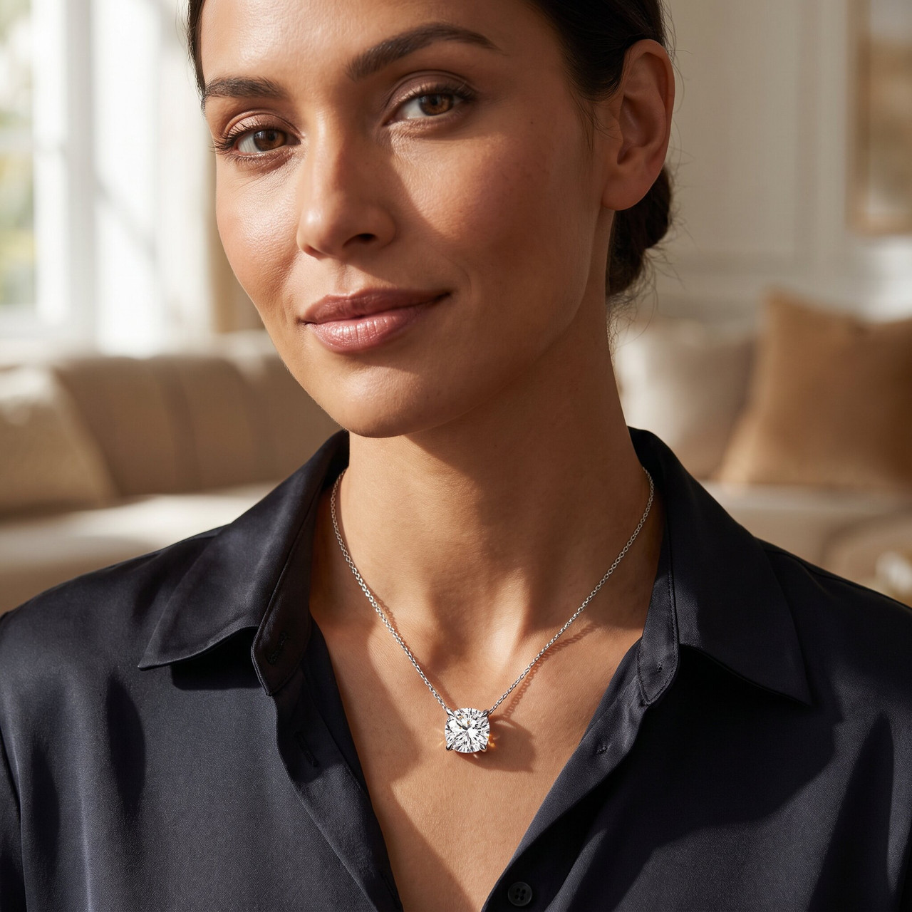 Certified 3Ct Cushion Solitaire Diamond Pendant 14k Gold 18" Necklace Lab Grown (F-G, VS2-SI1)