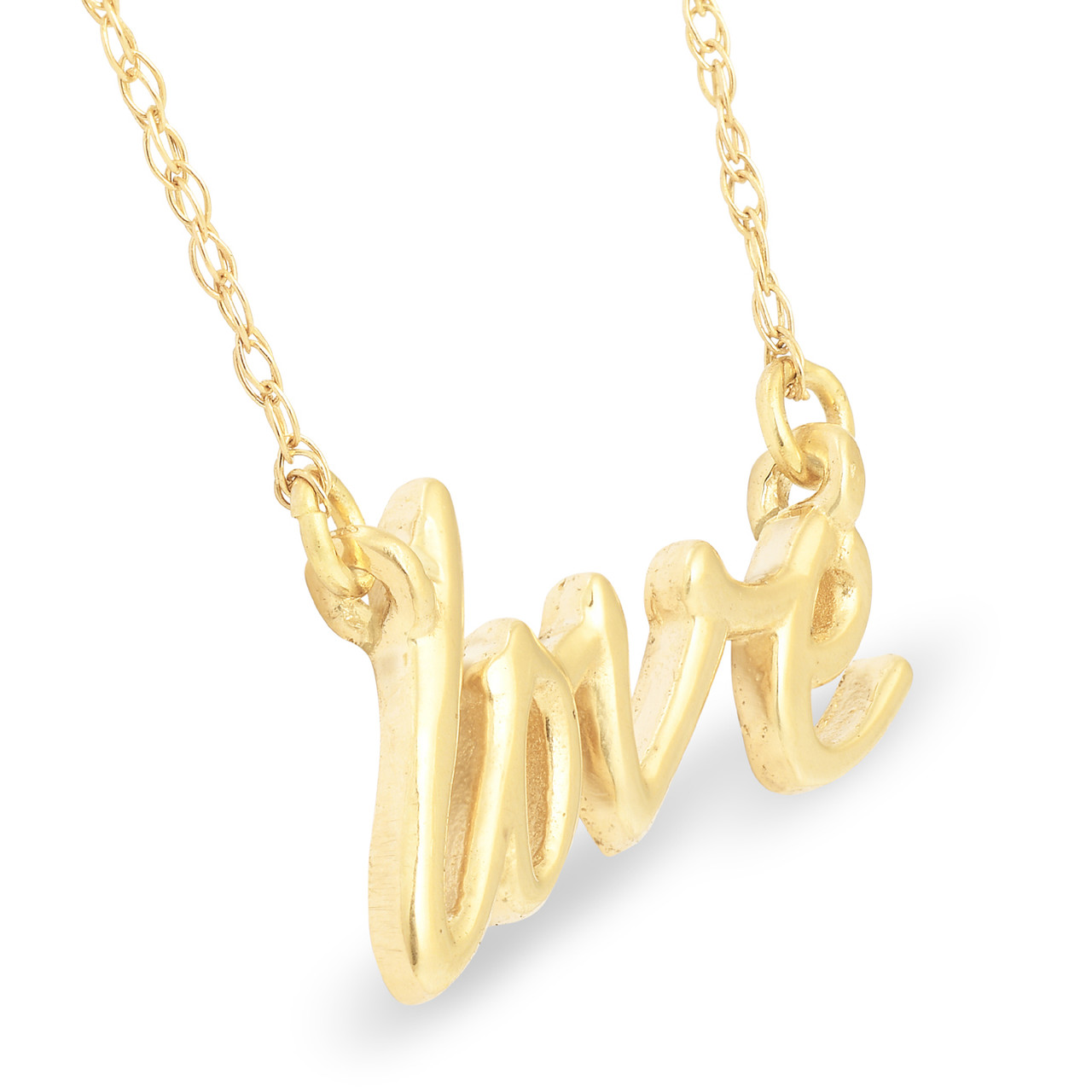 14K Yellow Gold Love Script Pendant Necklace with 18" 14K Yellow Gold Chain