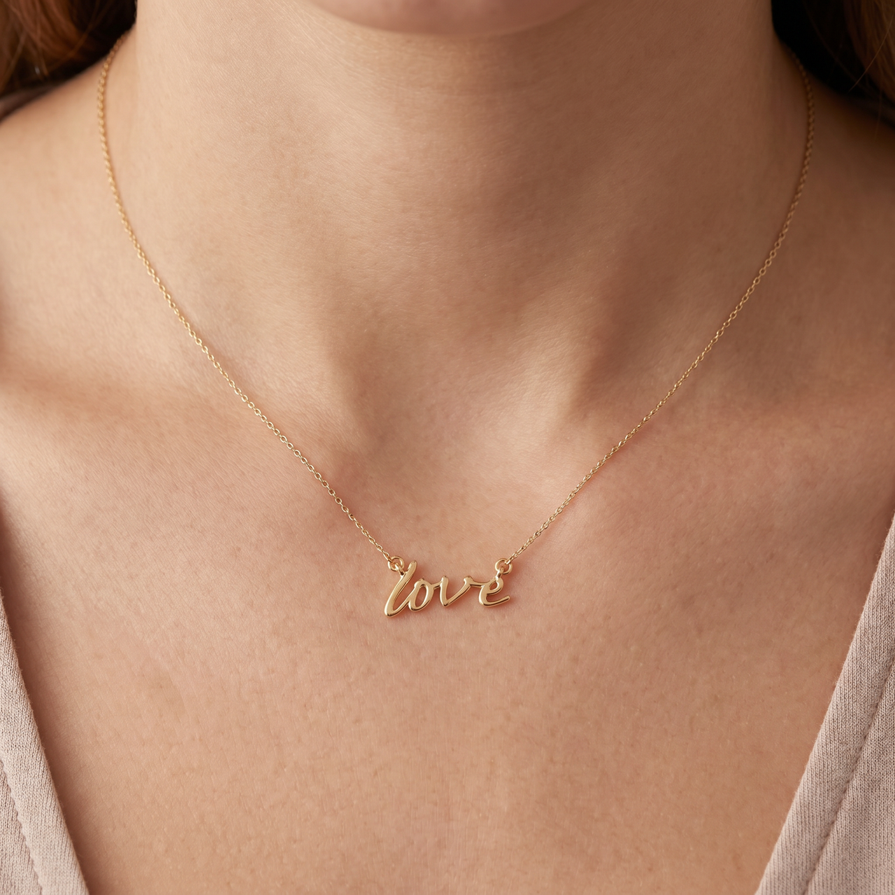 14K Yellow Gold Love Script Pendant Necklace with 18" 14K Yellow Gold Chain