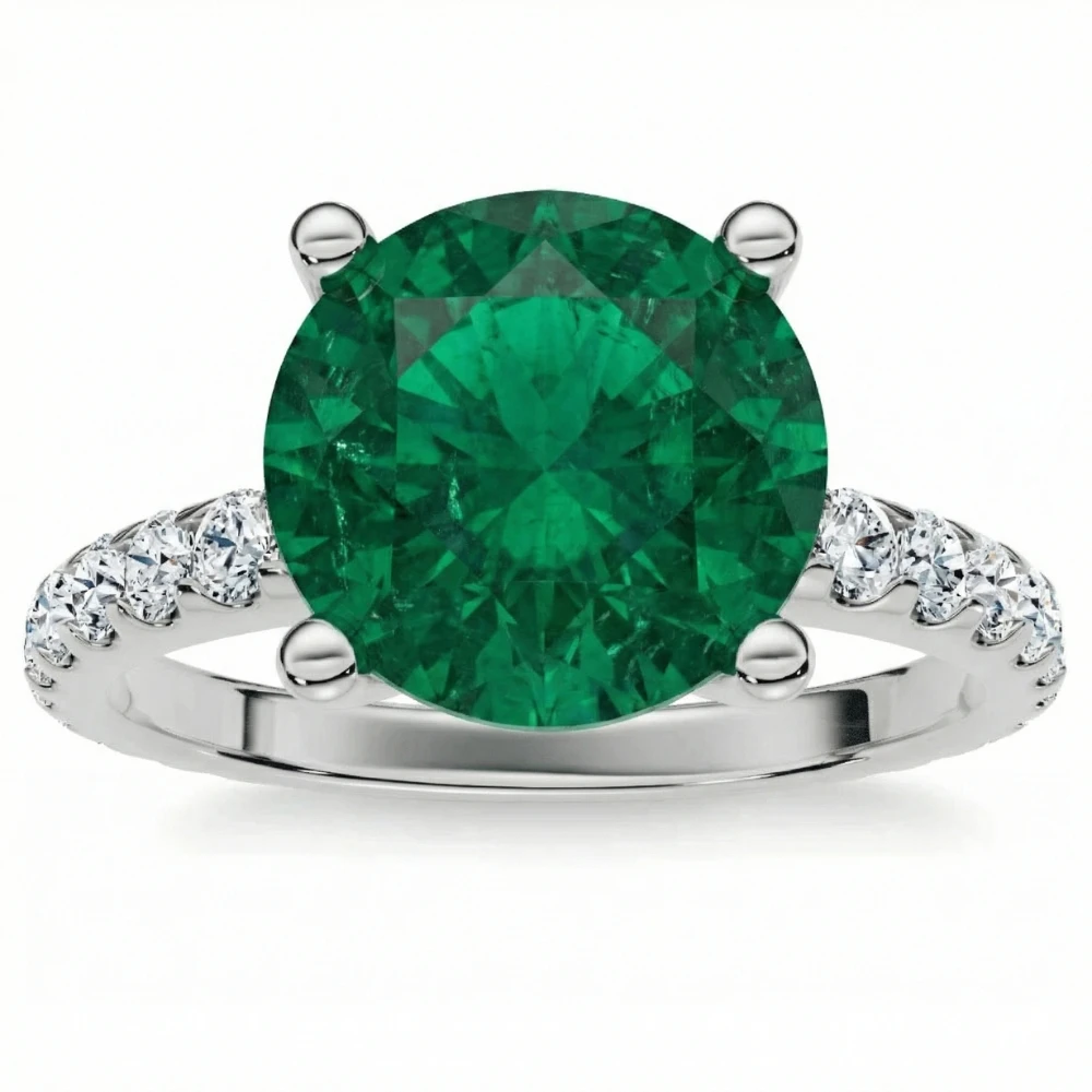 3.20Ct Emerald & Diamond Engagement Ring 14k Gold Lab Grown 9mm Center (F-G, VS)