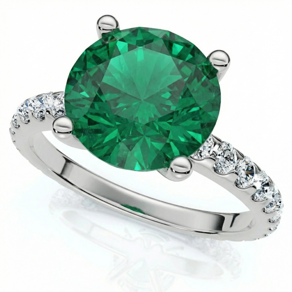 3.20Ct Emerald & Diamond Engagement Ring 14k Gold Lab Grown 9mm Center (F-G, VS)