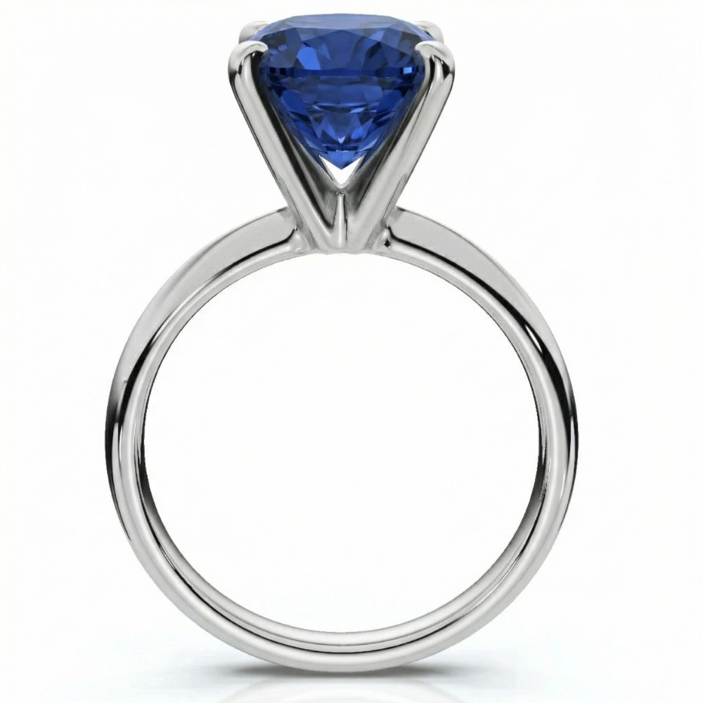 5Ct Cushion Blue Sapphire Solitaire Ring 14k Gold Lab Grown 10MM