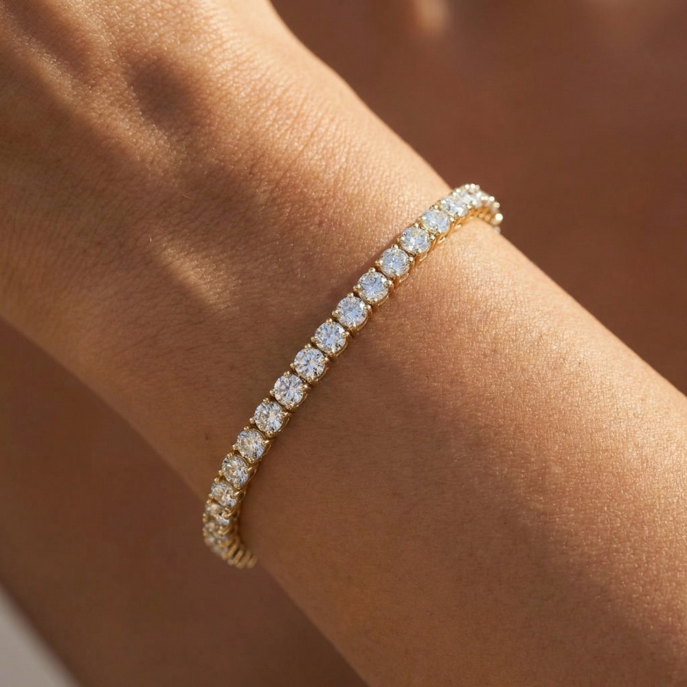 7Ct TW Round Lab Grown Diamond Women's Tennis Bracelet 14K Yellow Gold 7" (G-H, VS)