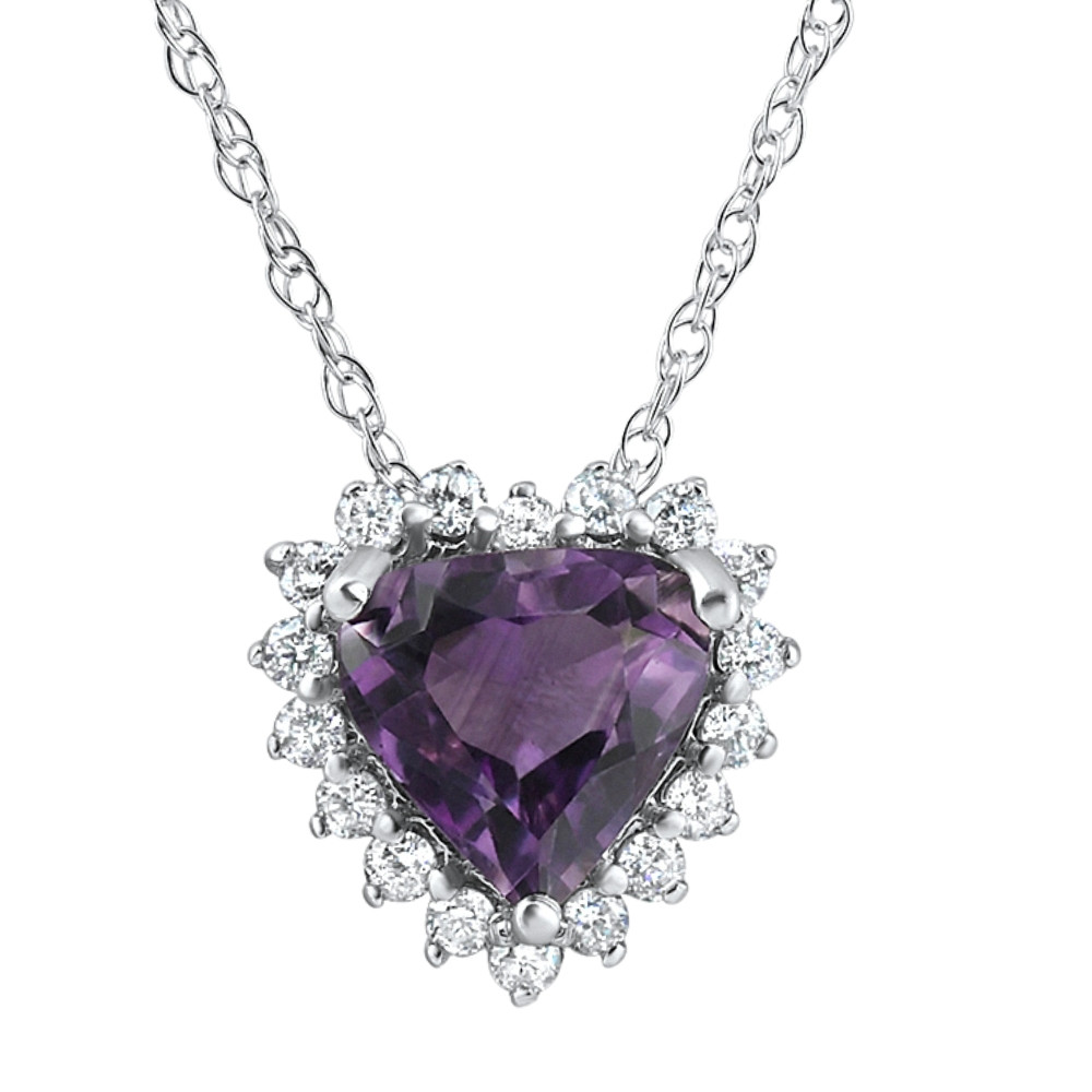2 1/5Ct Amethyst Heart Diamond Pendant Gold Lab Grown 18" Necklace (E-F, VS)