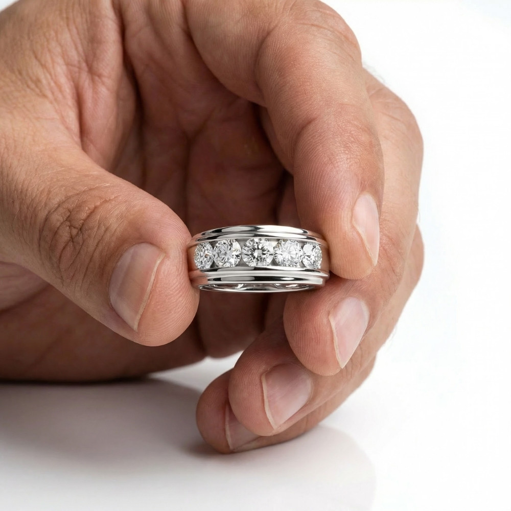 Men's 2Ct Diamond Accented Wedding Anniversary Ring 10k Gold Lab Grown (F-G, VS)