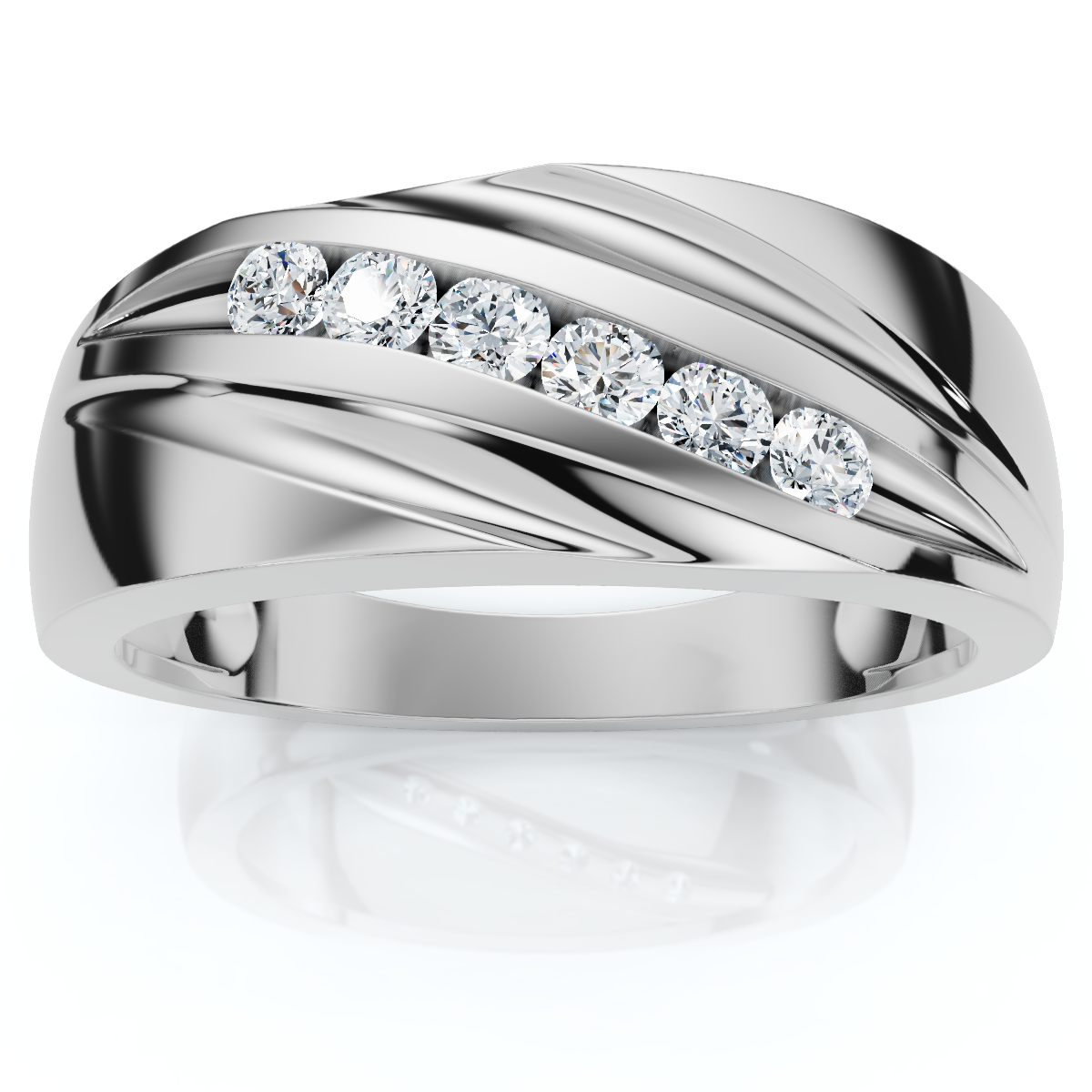 Men's 1/4Ct Wave Diamond Wedding Ring Gold or Platinum Lab Grown (F-G, VS)