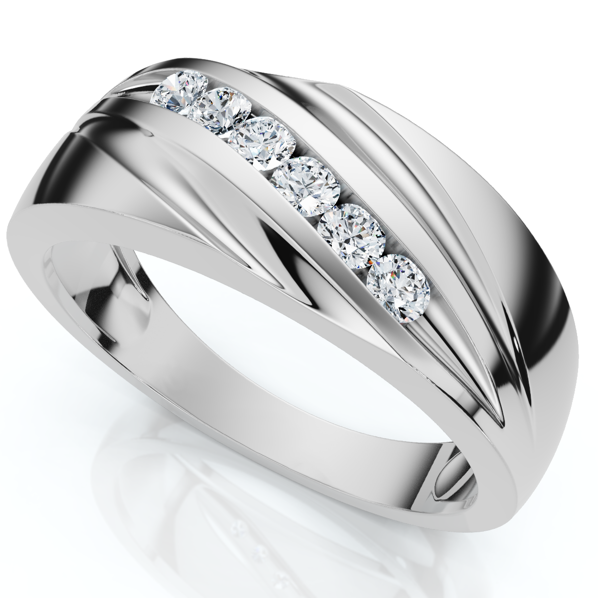 Men's 1/4Ct Wave Diamond Wedding Ring Gold or Platinum Lab Grown (F-G, VS)