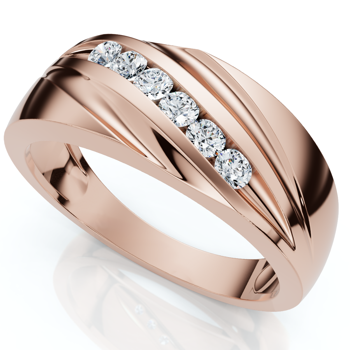 Men's 1/4Ct Wave Diamond Wedding Ring Gold or Platinum Lab Grown (F-G, VS)
