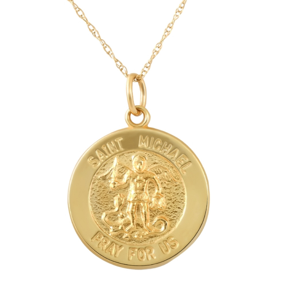 14k Yellow Gold St. Michael Medal Pendant  1" Tall 4.5 Grams