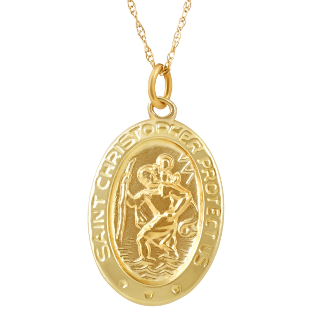 14k Yellow Gold St. Christopher Medal Pendant .5" Tall 1.5 Grams