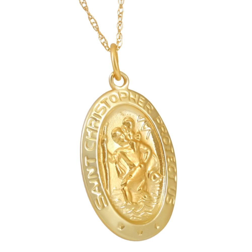 14k Yellow Gold St. Christopher Medal Pendant .5" Tall 1.5 Grams