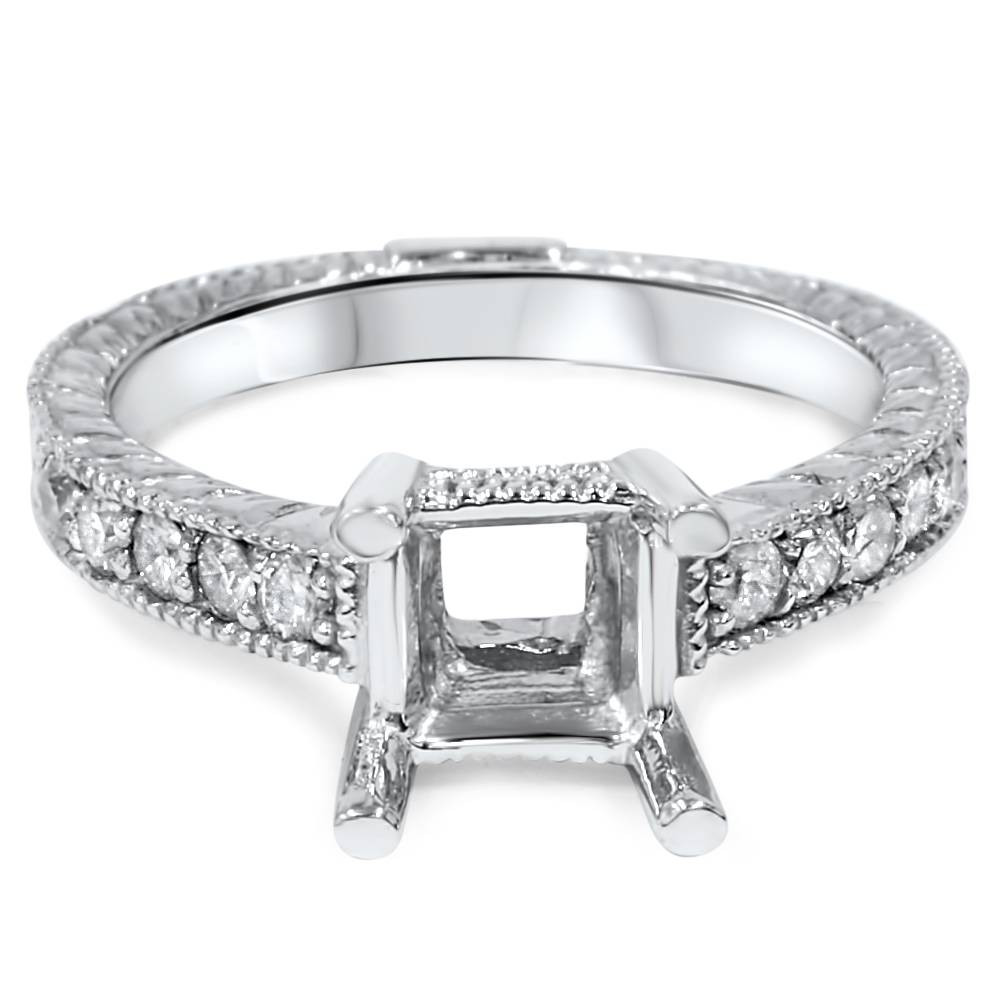 White Gold 1/4ct Princess Cut Diamond Hand Engraved Engagement (G-H, I2-I3)
