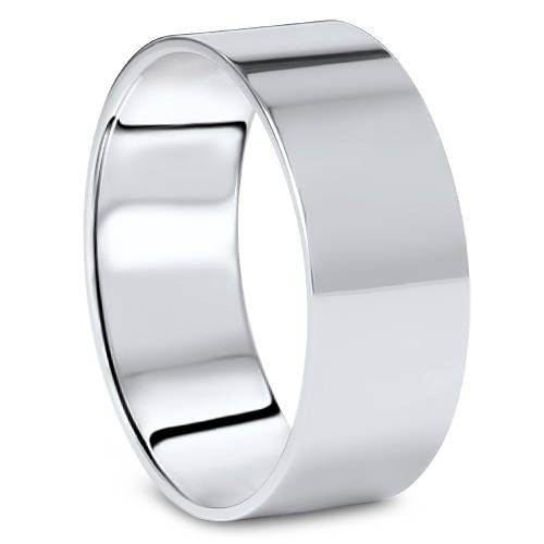 8mm Flat High Polished Wedding Band 10K White Gold