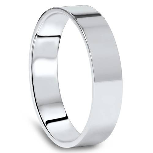 5mm Flat High Polished Wedding Band 10K White Gold Comfort Fit
