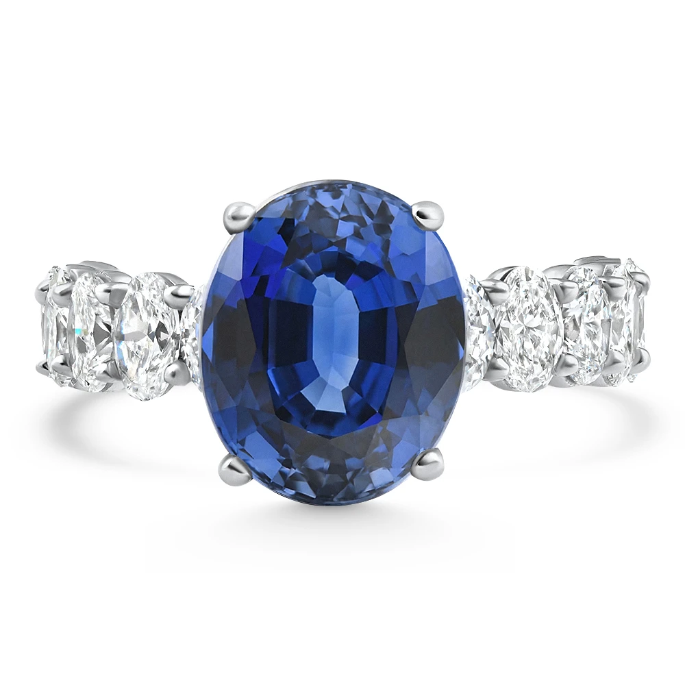 7 1/2Ct Oval Blue Sapphire Diamond Engagement Ring 14k Gold Lab Grown (E-F, VS)