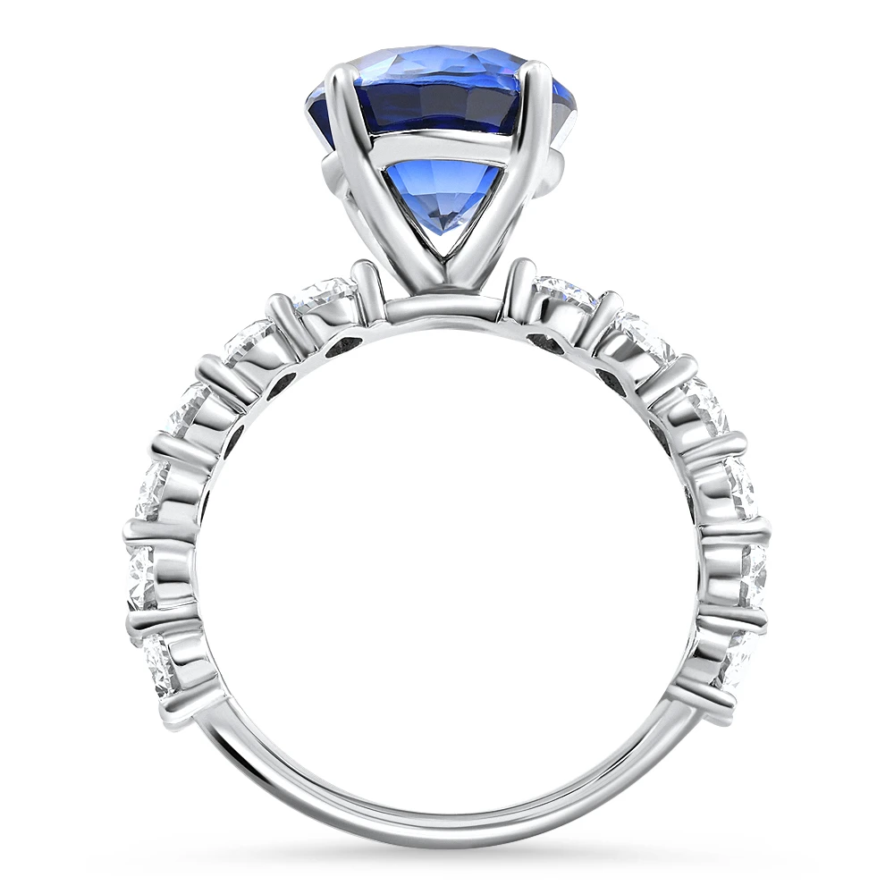 7 1/2Ct Oval Blue Sapphire Diamond Engagement Ring 14k Gold Lab Grown (E-F, VS)