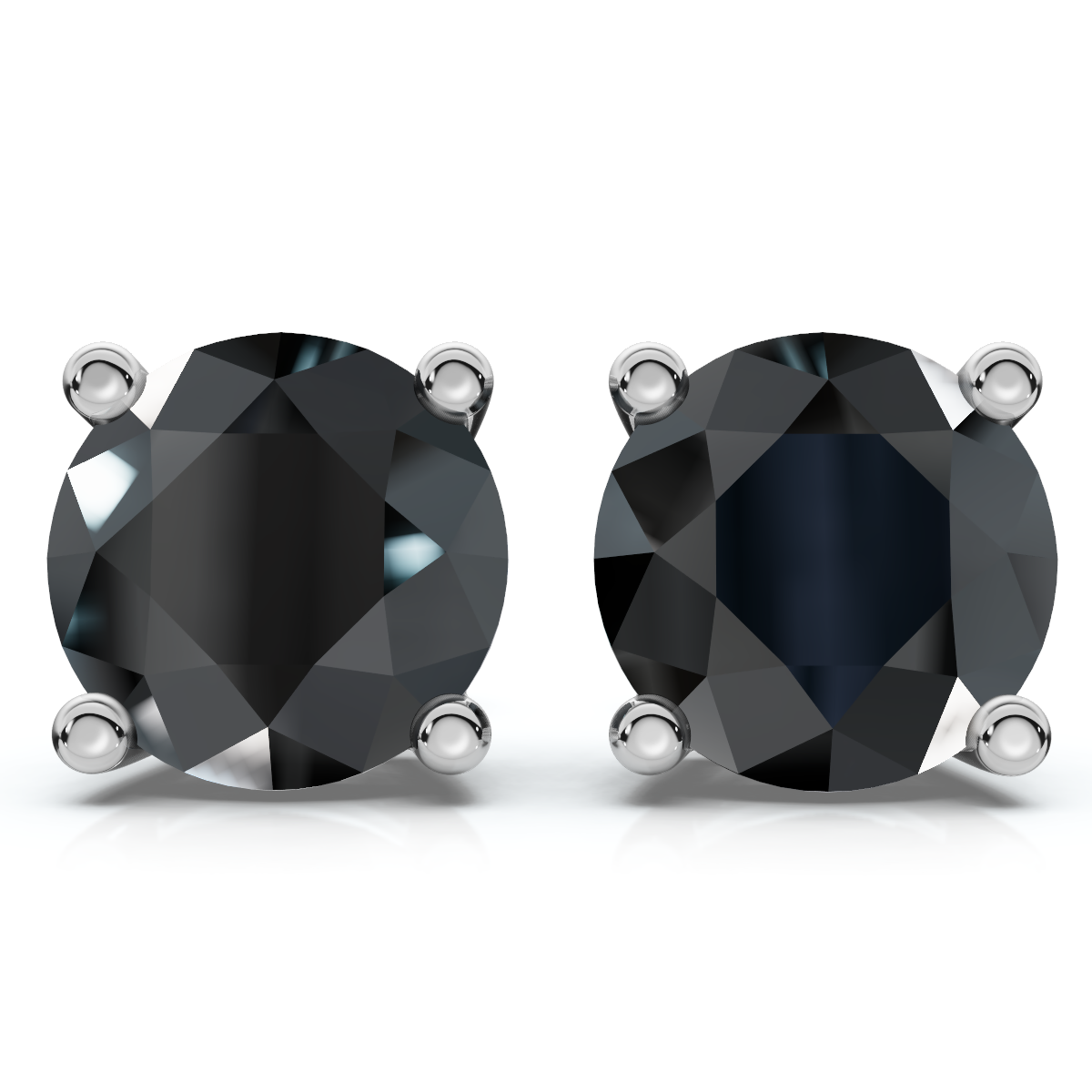 Round 4-Prong Black Diamond Studs 14k Gold (Black, I2-I3)