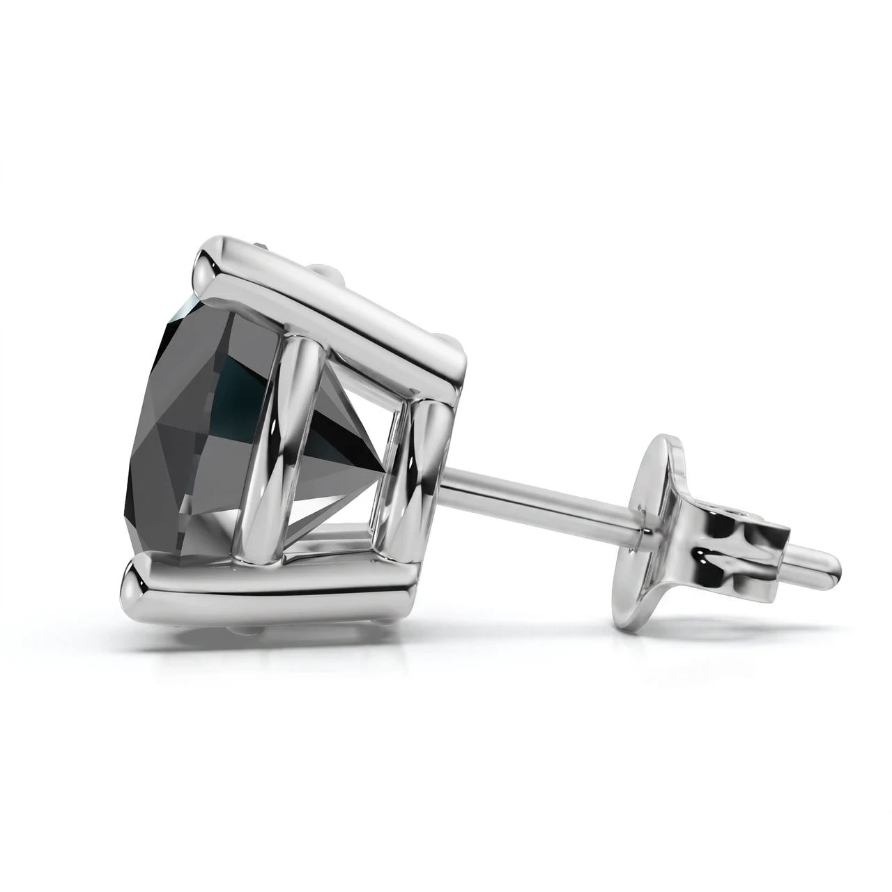 Round 4-Prong Black Diamond Studs 14k Gold (Black, I2-I3)