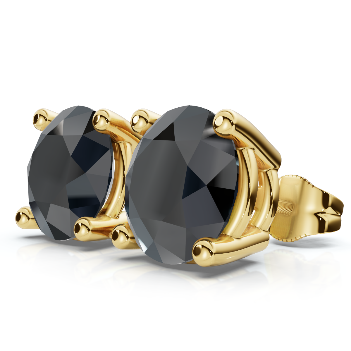 Round 4-Prong Black Diamond Studs 14k Gold (Black, I2-I3)