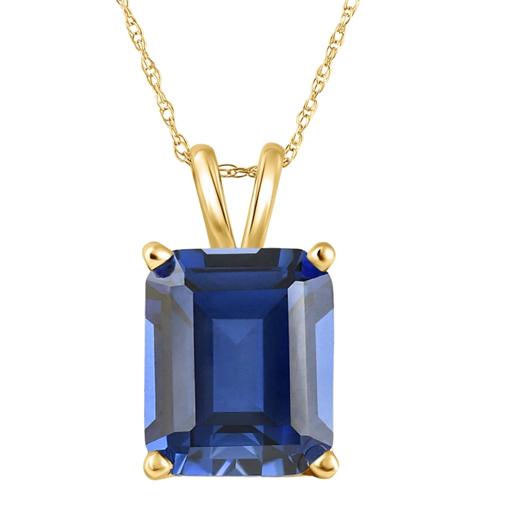 7 1/2Ct Blue Sapphire Diamond Solitaire Pendant 14k Gold Necklace Lab Grown
