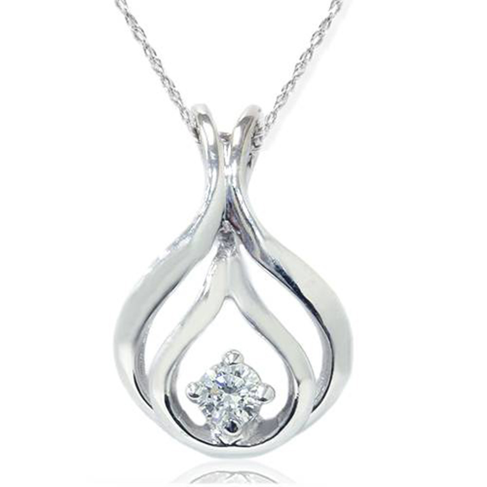 1/10ct Solitaire Diamond Pendant 14K White Gold (G-H, I1)