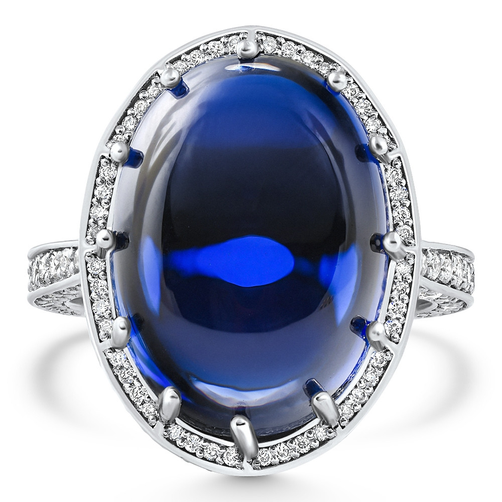22.70Ct Ceylon Star Sapphire Diamond Heirloom Ring 14k White Gold Lab Grown (E-F, VS)