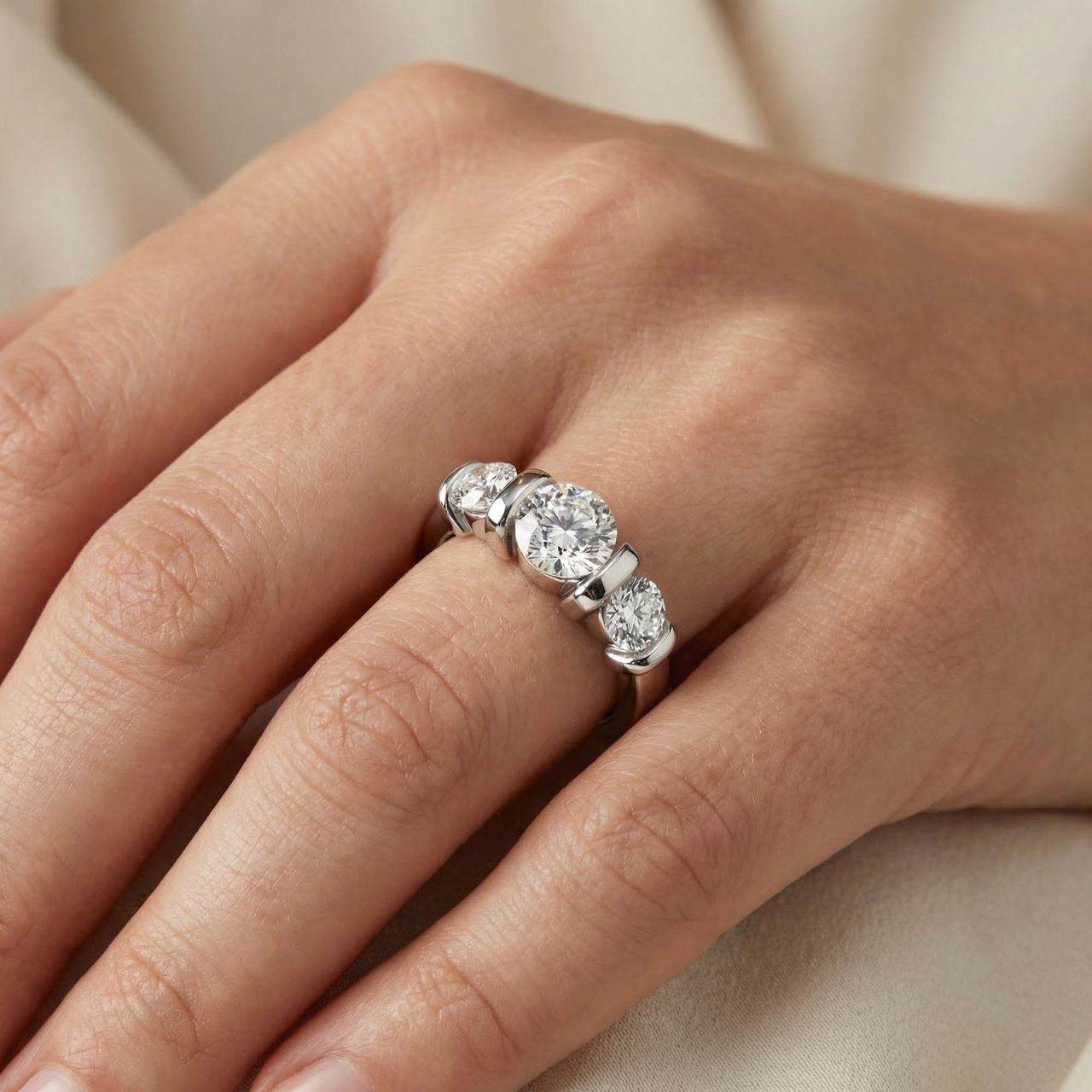 1ct 3-Stone Bar Set Engagement Ring 10K Lab Grown (F-G, VS)