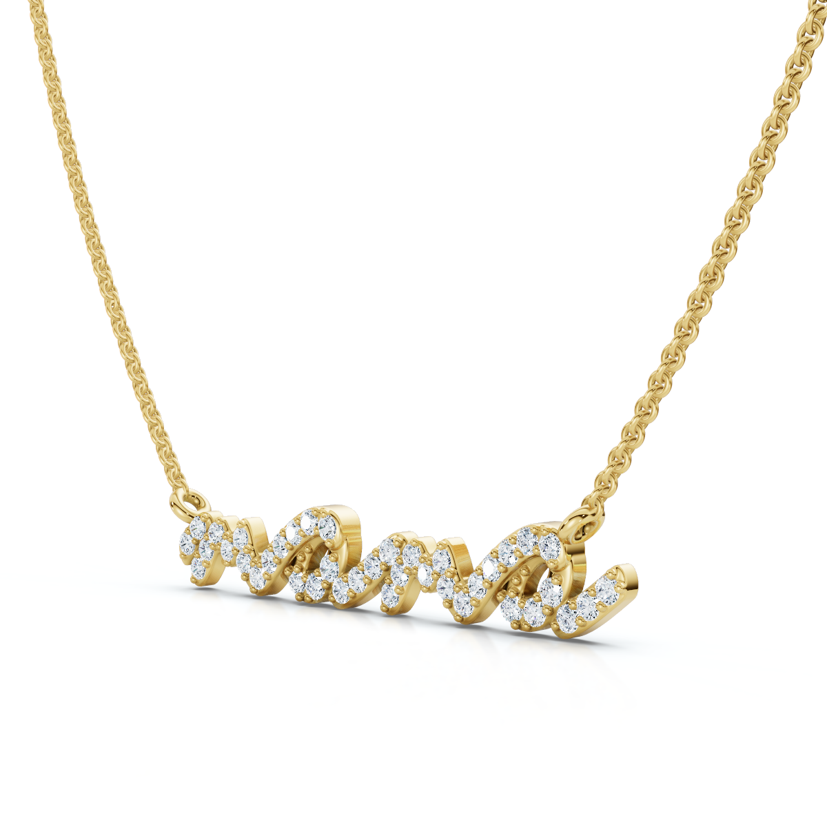 Diamond Script Mama Pendant Gold Necklace 1 1/2" Wide Lab Grown (E-F, VS)