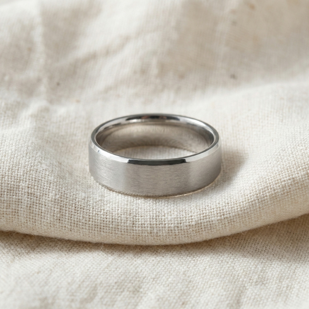Men's Brushed Beveled Edge Weddign Band 14k Gold or Platinum