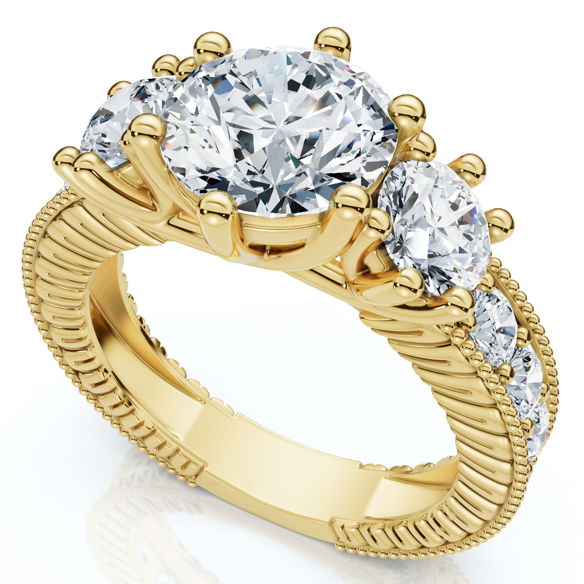 Certified 3 1/2Ct Elizabeth Diamond Engagement Vintage Ring 14k Gold Lab Grown (E-F, VS)