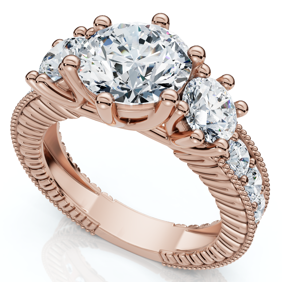 Certified 3 1/2Ct Elizabeth Diamond Engagement Vintage Ring 14k Gold Lab Grown (E-F, VS)