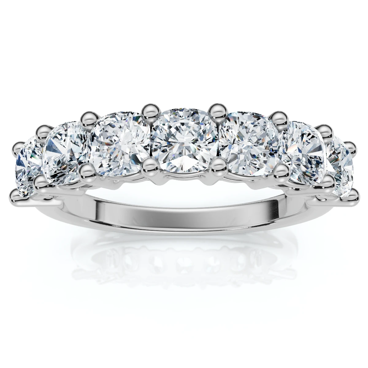 1 3/8Ct Cushion Cut Seven Stone Wedding Ring 14k Gold Lab Grown (E-F, VS)